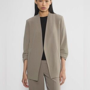 Aritzia Babaton Power Blazer in a grey/taupe color with ruched sleeves